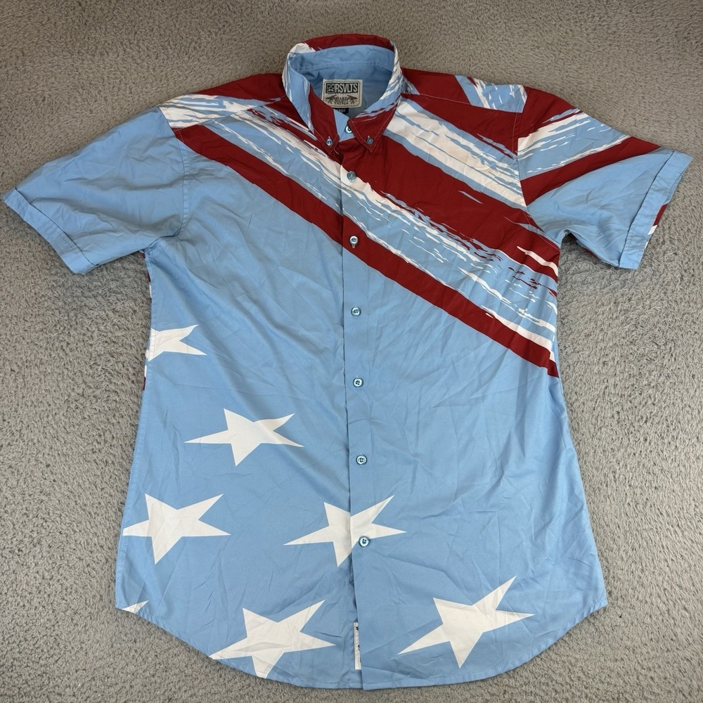 RSVLTS Roosevelt's USA Flag Button Up Shirt Mens Large Patriotic Red Blue